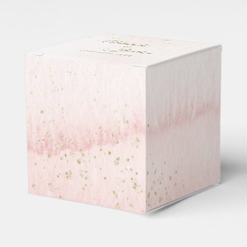 Pink Watercolor Gold Type Wedding Square Favor Box