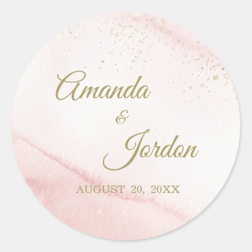 Pink Watercolor Gold Type Wedding Stickers