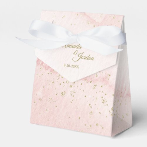 Pink Watercolor Gold Type Wedding Tent Favor Box
