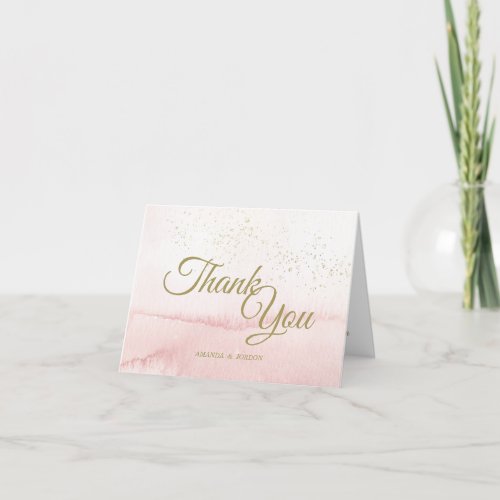 Pink Watercolor Gold Type Wedding Thank You Card