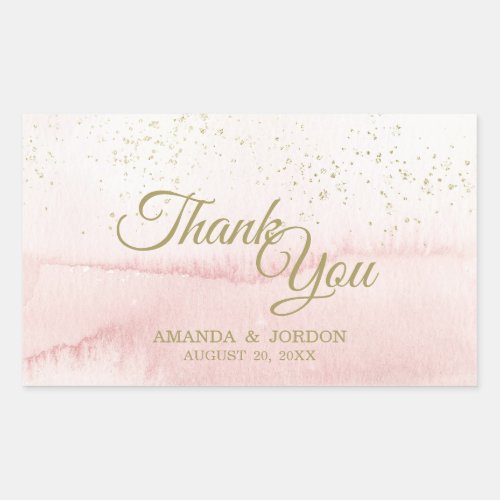 Pink Watercolor Gold Type Wedding Thank You Rectangular Sticker