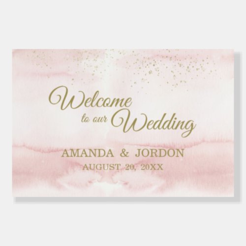 Pink Watercolor Gold Type Wedding Welcome Sign