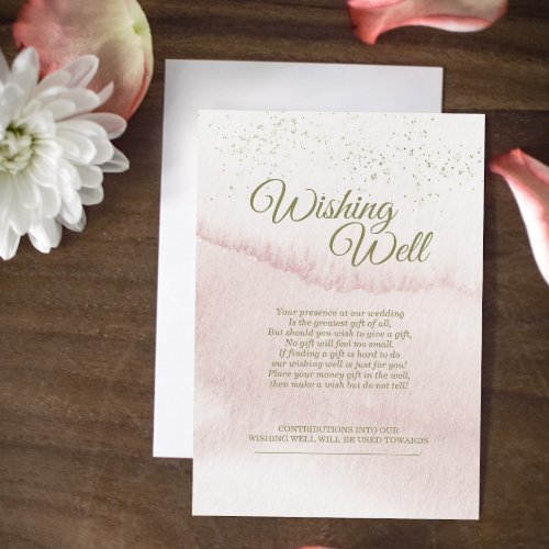 Pink Watercolor Gold Type Wedding Wishing Well Enclosure Card