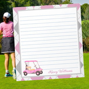 Pink Watercolor Golf Cart Name Notepad