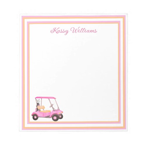 Pink Watercolor Golf Cart Name  Notepad