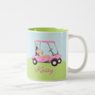 Pink Watercolor Golf Cart Name Two-Tone Coffee Mug