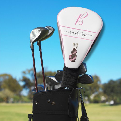 Pink Watercolor Golf Clubs Monogram Name Golf Head Cover