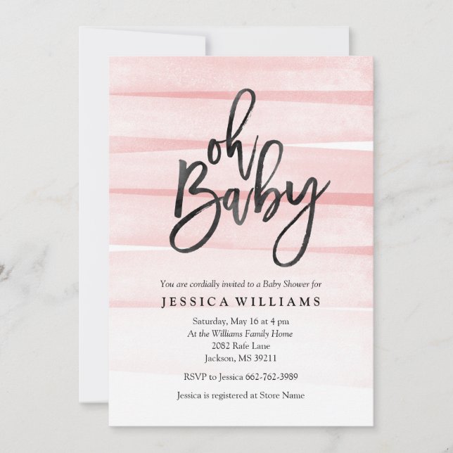 Pink Watercolor Gradient Oh Baby Shower Invitation (Front)