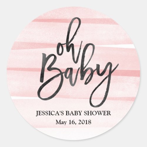 Pink Watercolor Gradient Oh Baby Shower Sticker