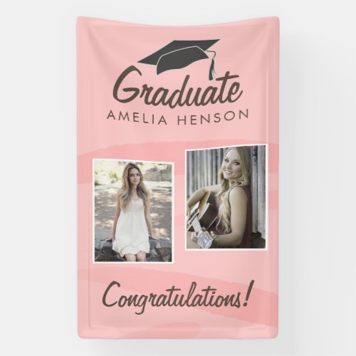 Pink Watercolor Graduate Congratulations 2 Photo  Banner