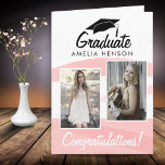 Pink Watercolor Graduate Congratulations 2 Photo C Card<br><div class="desc">Pink Watercolor Graduate Congratulations 2 Photo Card. Trendy pink watercolor stripes. Personalize with 2 photos and the name of the graduate on the front and the message inside the card or erase it.</div>