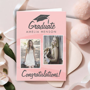 Pink Watercolor Graduate Congratulations 2 Photo  Card
