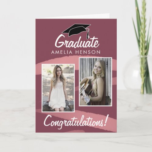 Pink Watercolor Graduate Congratulations 2 Photo  Card