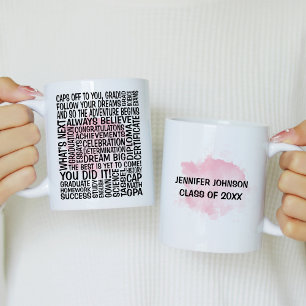 Pink Watercolor Graduation Typography Mug for Her