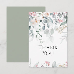 Pink Watercolor Greenery Wedding Thank You Card