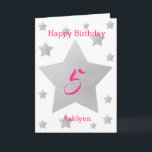 Pink Watercolor Grey Stars 5th Birthday Card<br><div class="desc">Personalized stars 5th birthday card for daughter, granddaughter, goddaughter, etc. The front features watercolor grey stars and a place for you to personalize with her name in pink. The inside card message can be easily personalized and the back with the year. This stars personalized 5th birthday card for her would...</div>