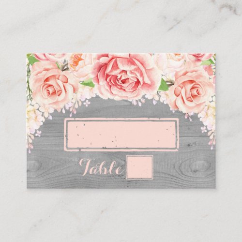Pink Watercolor Grey Wood Place Setting Cards