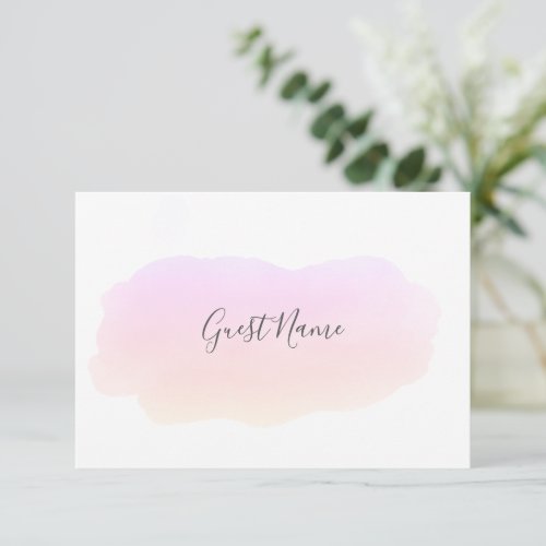 Pink watercolor guest name place card