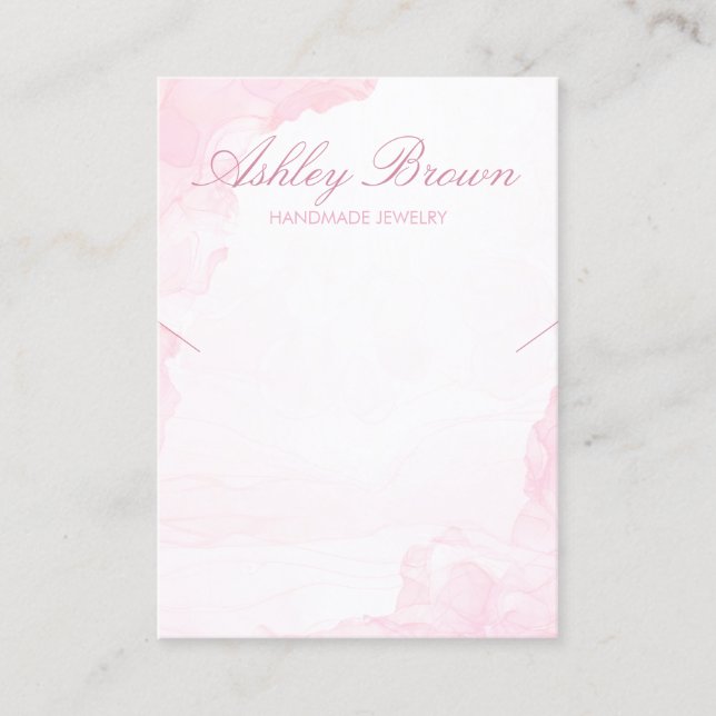 Pink Watercolor Handmade Jewelry Necklace Display Business Card (Front)