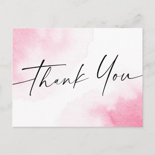 Pink watercolor handwritten style script thank you postcard