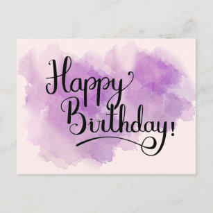 Pink Watercolor Happy Birthday Post Card