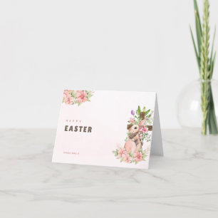 Pink Watercolor Happy Easter Day Greeting, bunny Thank You Card