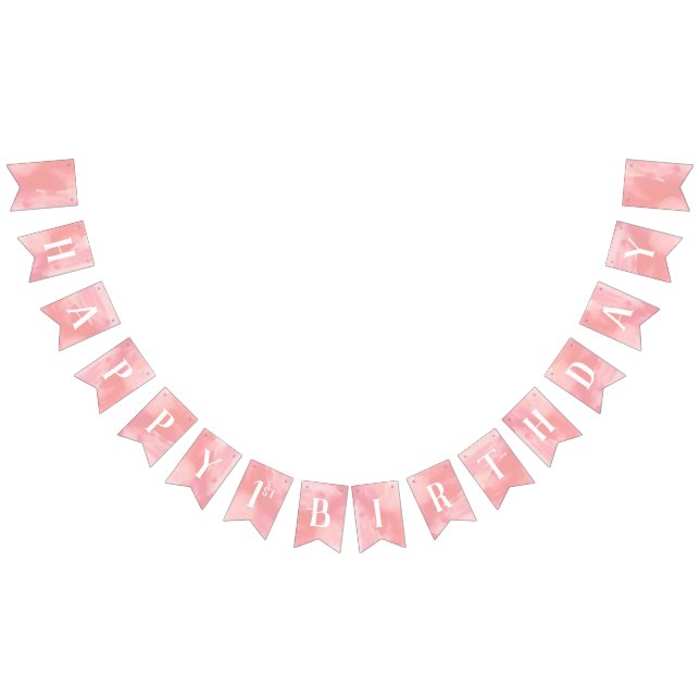 Pink Watercolor Happy First Birthday Bunting Flags (All)
