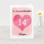 Pink Watercolor Heart 14th Birthday Granddaughter Card<br><div class="desc">A personalized pink watercolor 14th birthday card for granddaughter that features a gold heart against pink watercolor. You can personalize the gold heart with the age you need and add her name underneath the heart. The inside message can be easily edited if wanted. The back of the card has a...</div>