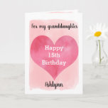 Pink Watercolor Heart 15th Birthday Granddaughter Card<br><div class="desc">A watercolor pink heart 15th birthday card for granddaughter that features a heart against a pretty pink watercolor, which you can personalize underneath the heart with her name. The inside of this watercolors birthday card reads a sweet sentiment, which an be easily personalized. The back features the heart along with...</div>