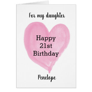 Pink Watercolor Heart 21st Birthday Cards