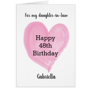 Pink Watercolor Heart 48th Birthday Cards