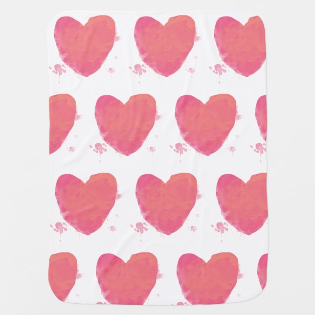 Pink Watercolor Heart Baby Blanket (Front)