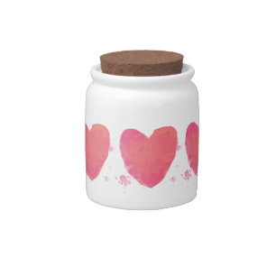 Pink Watercolor Heart Candy Jar