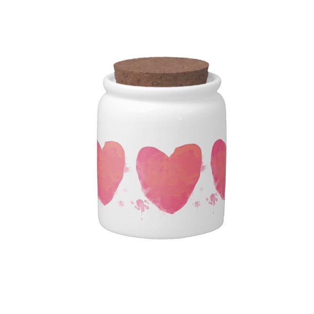 Pink Watercolor Heart Candy Jar (Front)