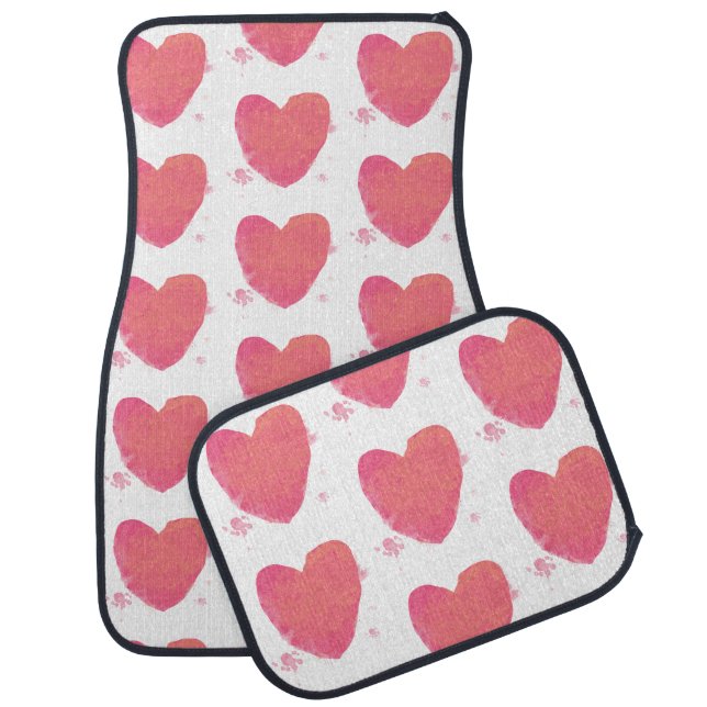 Pink Watercolor Heart Car Floor Mat (Set)