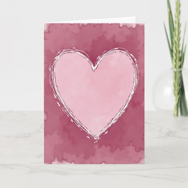 Pink Watercolor Heart Card (Front)