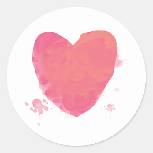 Pink Watercolor Heart Classic Round Sticker