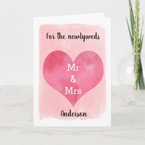 Pink Watercolor Heart Congratulations Wedding Card