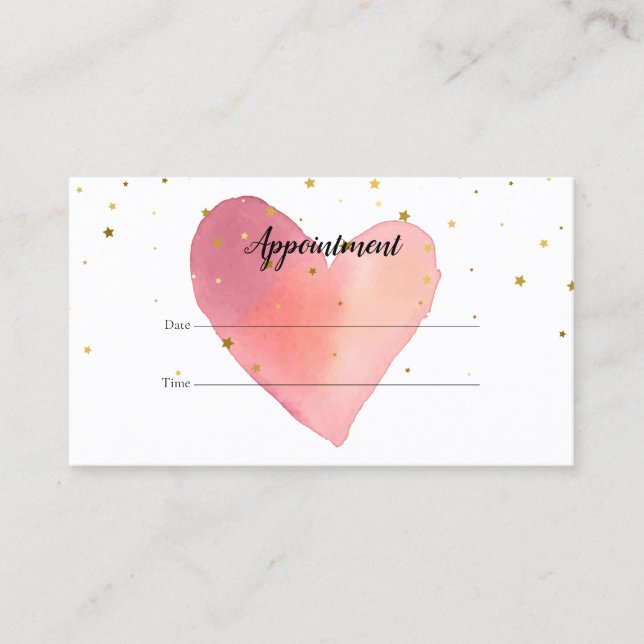Pink Watercolor Heart Customer Appointment Card (Front)