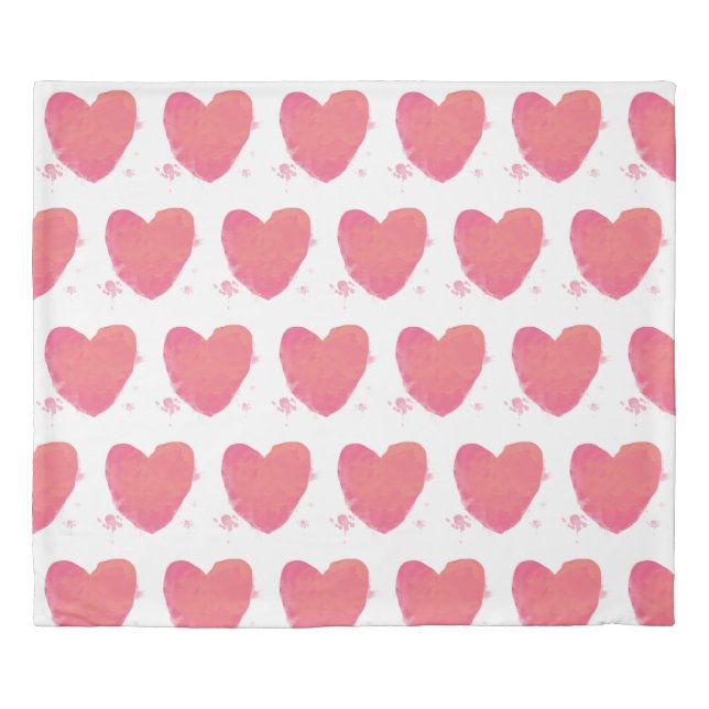 Pink Watercolor Heart Duvet Cover (Front)