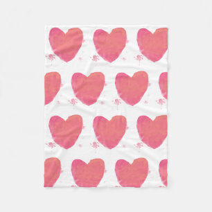 Pink Watercolor Heart Fleece Blanket
