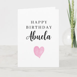 Pink Watercolor Heart Happy Birthday Abuela Card
