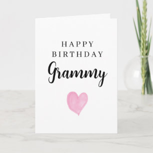 Pink Watercolor Heart Happy Birthday Grammy Card