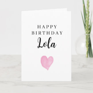 Pink Watercolor Heart Happy Birthday Lola Card