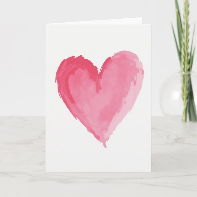 Pink Watercolor Heart Love Card (Front)