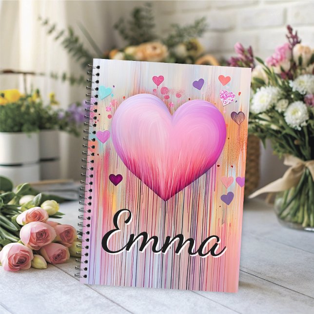 Pink Watercolor Heart Love Flows  Notebook (When love overflows from your heart onto the page of  this notebook magic happens.)