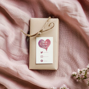 Pink watercolor heart, made with love social links enclosure card