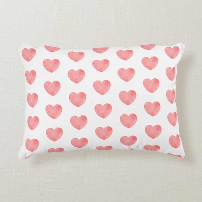 Pink watercolor heart pattern accent pillow (Front)