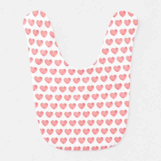 Pink watercolor heart pattern super mom baby bib (Front)