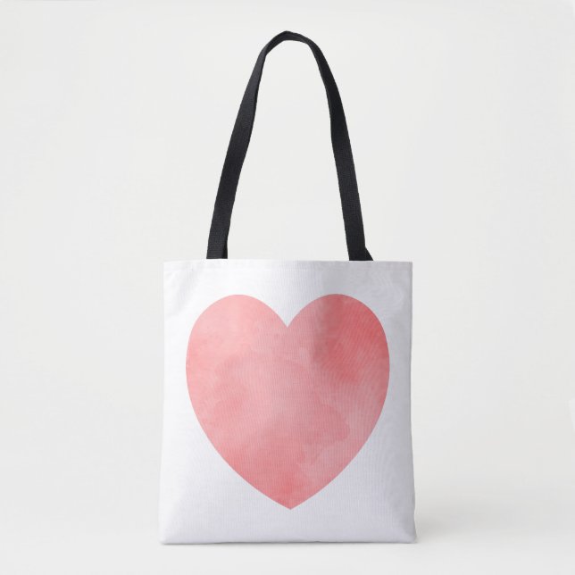 Pink watercolor heart pattern tote bag (Front)